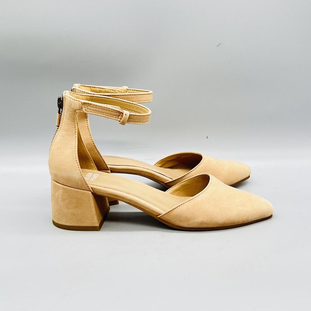 Eileen Fisher Shoes Womens 7 Beige Suede D'Orsay Ankle Strap Block Heel Pumps